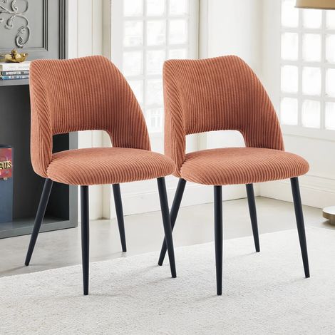AINPECCA Dining Chairs Set of 2 Velvet Kitchen Counter Chairs with Booster Padded Seat Strong Black Metal Legs Backrest for Living Room Bedroom,Orange