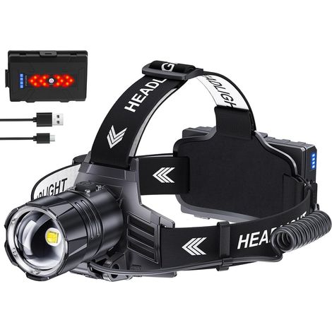 Lampe Frontale LED 100000 Lux, 4 Modes USB Rechargeable, 5000 mAh (1/5)