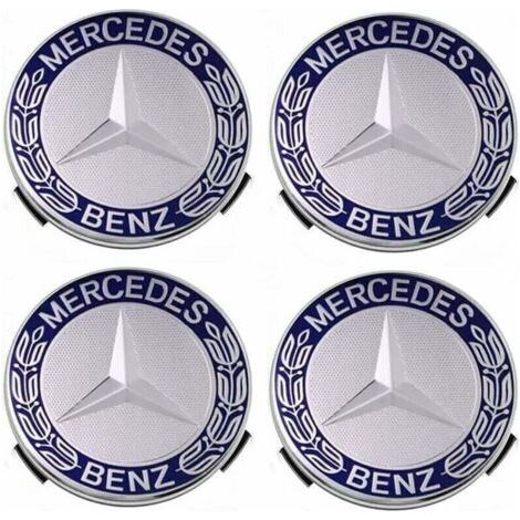 Lot de 4 cache-moyeux compatibles avec Mercedes Benz 75 mm - Bleu,