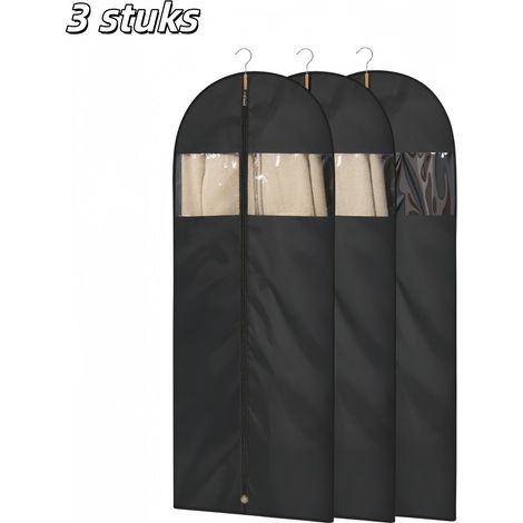 Ensemble de 3 housses à vêtements noires 60 x 150 cm avec fermeture éclair fenêtre transparente et protection anti poussière pliables et adaptées aux manteaux robes robes de soirée costumes et autres  (1/5)