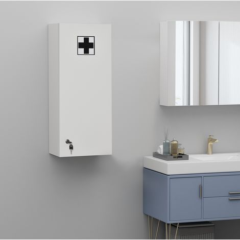 Armoire à médicaments murale verrouillable et réglable avec 4 étagères, rangement gain de place pour salle de bain, maison et bureau, blanche  CHICFURN (1/5)