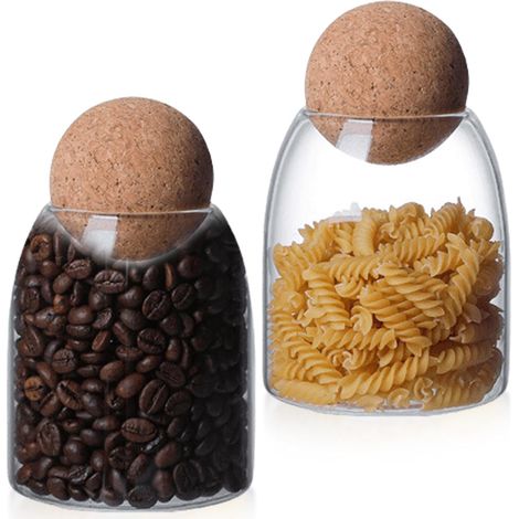 Bocal en Verre avec Couvercle, 2er Set Bocaux de Stockage en Verre, Pot en Verre de Bonbons, Bocaux de Conservation en Verres avec Boule de Liège, Bocal Verres pour Thé,Café,épices,Haricots (500ml) (1/5)