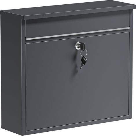 Wiltec Briefkasten V13 Anthrazit 360 x 105 x 315 mm, Wandbriefkasten mit Schloss und Klappe, Postkasten aus Stahl pulverbeschichtet