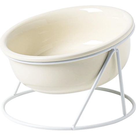 Ceramic Cat Food Bowl, Slanted Elevated Cat Bowl Prevent Backflow, Tilted Raised Cat Dog Bowls, Pet Supplies for Cat Dog(600ML,Cream White) (1/5)