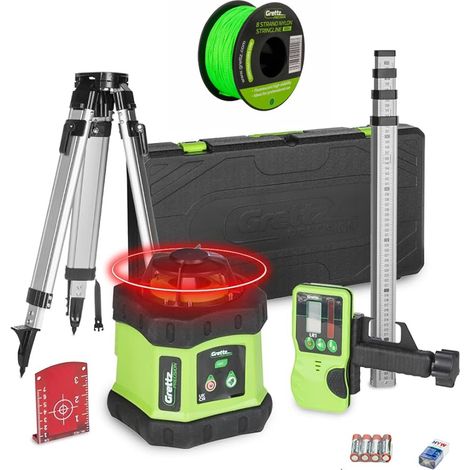 Grettz G60 Rotary Laser Red Beam + Green Stringline Tripod 2m Staff and Receiver (1/5)