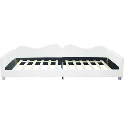 Lit enfant rembourré 90x200 cm avec dossier et accoudoirs, tissu teddy, blanc (1/5)
