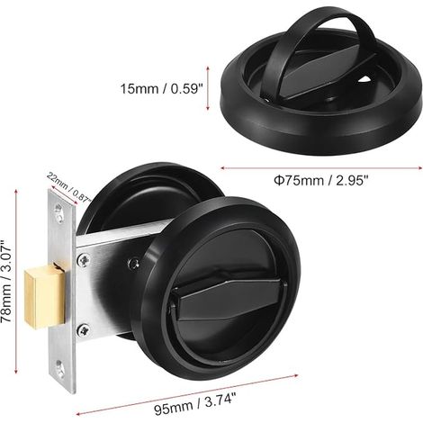 Round Recessed Door Lock, Stainless Steel Recessed Cup Door Handle Furniture Handles Latch Button for Privacy Pocket Door Lockers, Black (1/4)