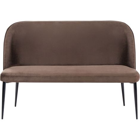 Kitchen Sofa Dark Brown Velvet Fabric Upholstery 2-Seater Metal Frame Black Legs Bench OSBY (1/5)