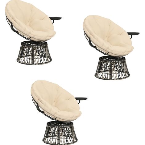 3er-Set papasansessel Rattan 360° drehbar Korbsessel mit Kissen Durchmesser 90 cm runder Outdoor Rattansessel Drehsessel Loungesessel Liegesessel für Wohnzimmer Garten Balkon Beige