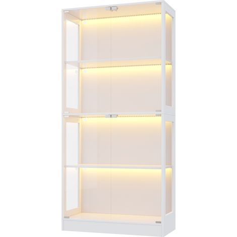 Vitrina LED de vidrio 80 x 35 x 170 cm, MDF blanco, 4 estantes, puertas push to open, APP (1/5)
