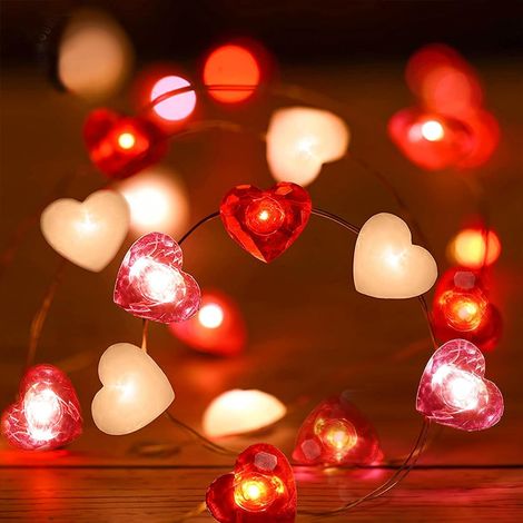 Guirlande lumineuse LED en forme de cœur - 2 m - 20 LED - Fonctionne avec piles - Pour Saint-Valentin, mariage, anniversaire, fête (1/5)