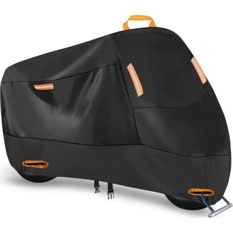 Housse de moto 210D imperméable pour l'extérieur, toutes saisons, très résistante, réfléchissante la nuit, avec trous de verrouillage, sangles coupe-vent, revêtement de protection contre les U