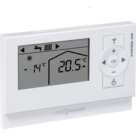 Thermostat programmable Viessmann Vitotrol 200-A – Réglage température ambiante – Affichage extérieur et intérieur – Capteur de température – Z008341