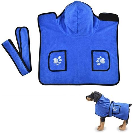BUNTHAUS Peignoir de bain absorbant pour chien - Doux - Séchage rapide - Serviette de bain et couverture en microfibre - Accessoire de bain pour chien de petite. moyenne et grande taille - Bleu (1/5)