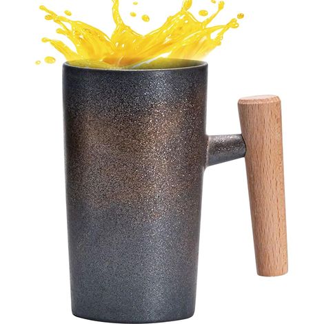 Tasses à café en céramique Lot de 2 mugs en céramique à poignée bois, 220 ml Mug boisson Pour Boissons, Café, Petit-Déjeuner, Camping, , Restaurant, Dîner, , Cérémo (1/5)