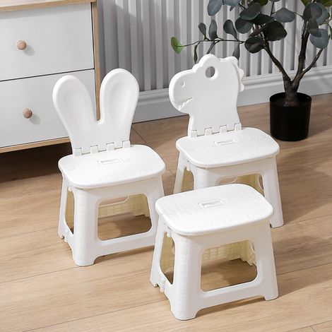 Tabouret pliant léger et portable, marchepied blanc à motif dinosaure avec poignée de transport pour enfants (1/3)