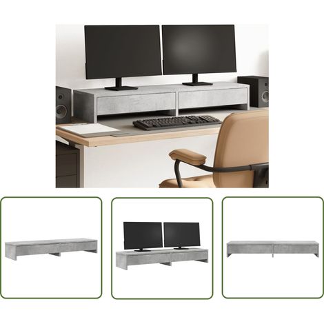 vidaXL Support de moniteur avec tiroirs gris béton bois d'ingénierie (1/5)