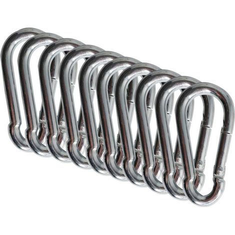 Mousquetons en acier 60 mm × 6 mm – Lot de 10 avec fermoir à pression – Charge maximale 80 kg – Pour randonnée, escalade et bricolage
