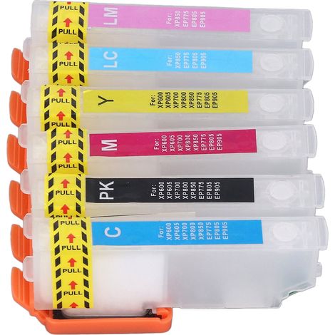 6 wiederverwendbare Tintenpatronen in Schwarz, Cyan, Magenta, Gelb, Hellcyan und Hellmagenta. Nachfüllpatronen für Drucker, Ersatz für ICBK80, ICC80, ICM80, CY80, ICLC80 und ICLM80. (1/5)