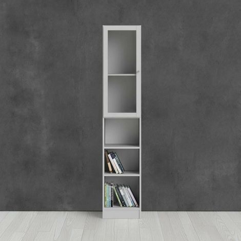 Dmora - Estante para libros Greg, Estante de oficina, Porta libros móvil, Biblioteca, 41x28 h203 cm, Blanco (1/5)