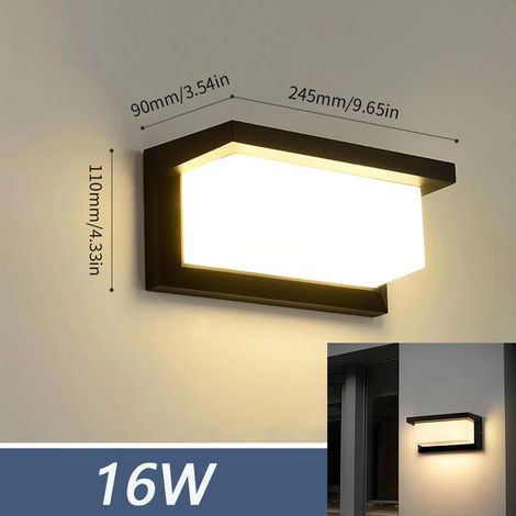 (Modèle A 16W - Blanc chaud - Sans détecteur) Applique murale extérieure LED étanche IP66 avec détecteur de mouvement - Éclairage extérieur pour porche, balcon et jardin (1/5)