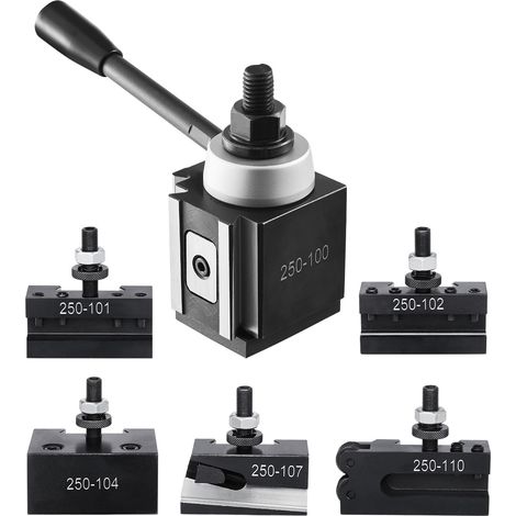 VEVOR Set di Portautensili a Cambio in Acciaio Resistente, 6 Pezzi, Set di Attrezzi a Cambio Rapido, Portautensili a Cuneo per Tornitura, per Torni per Metallo, Oscillazione 152,4-305 mm