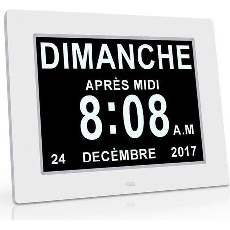 Horloge Calendrier - Alarme - Auto Dimming pour Les personnes âgées / les enfants - Blanc (1/4)