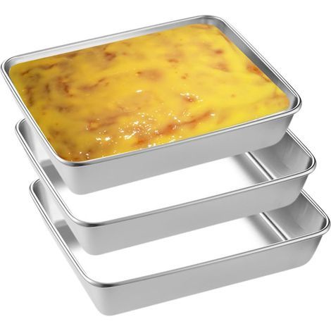 3 Pièces Plat Inox Four Rectangulaire 25.8x20x5 CM,Bac Inox Alimentaire,Plat Gastro Cuisine,Plat à Lasagnes Empilable,Plateau de Cuisson pour Barbecue,Plateau Gratin Four,Plat à Pâtisserie (1/5)
