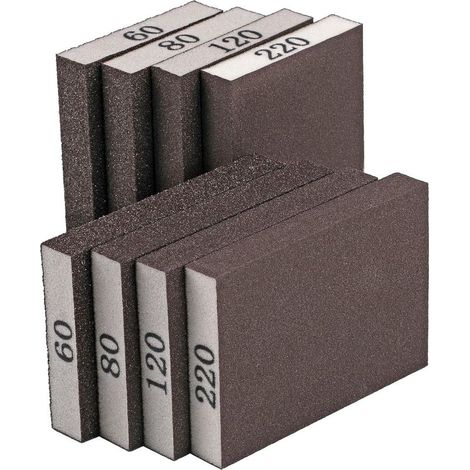Set mit 8 Schleifschwämmen, verschiedene Körnungen 60/80/120/220, Schleifpapier für Holzmöbel, waschbar und wiederverwendbar zur Reparatur von Gipskarton, Metall und Glas.