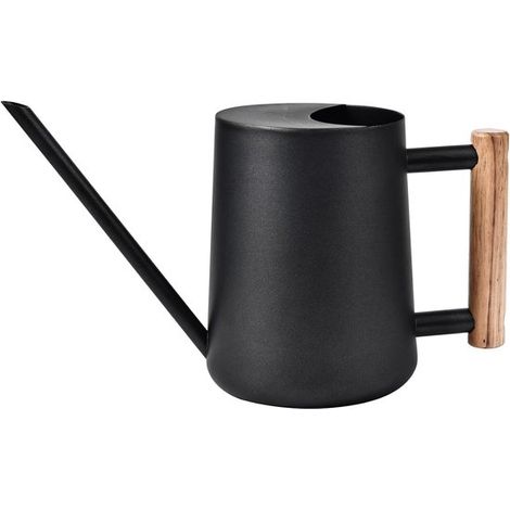Regadera de acero inoxidable - color negro - con mango de madera - para uso interior y exterior (1/5)