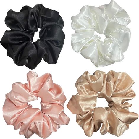 Grands scrunchies satin XL pour femmes, élastiques à cheveux géants en soie pour cheveux épais et longs, lot de gros chouchous oversize. (1/5)