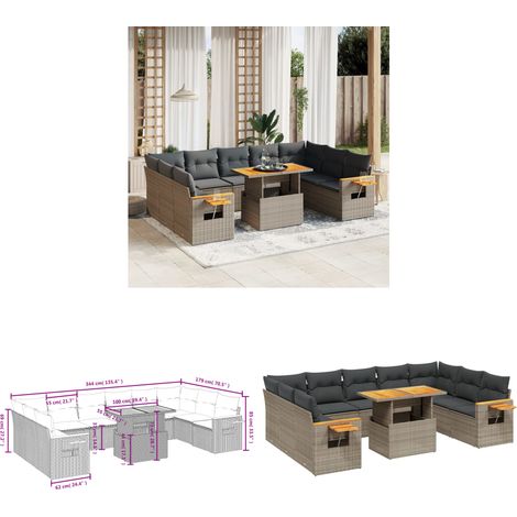 11-tlg. Garten-Sofagarnitur mit Kissen Grau Poly Rattan - Gartenmöbel Set - PE-Rattan Möbel - Outdoor Lounge - Gartenlounge - Balkonmöbel - Home & Living (1/3)