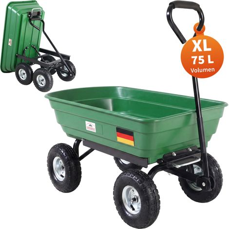 GARDEBRUK® Transportwagen mit Kippfunktion 300kg Belastbar Luftbereift 75L Lenkachse Gartenwagen Bollerwagen Handwagen