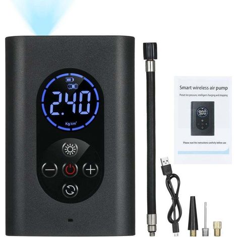 – Gonfleur compresseur d'air portatif 150 PSI – Alimentation USB 4000mAh – Arrêt automatique – Éclairage LED intégré