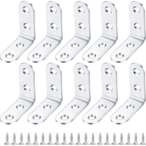 10 Pièces équerre de Fixation, Equerre Murale Supports Angle, Supports étagère Droit à 90 degrés, Fixation pour Etagere Forme de L en Acier Inoxydable pour Support d'angle Mural - 40402 MM (1/5)