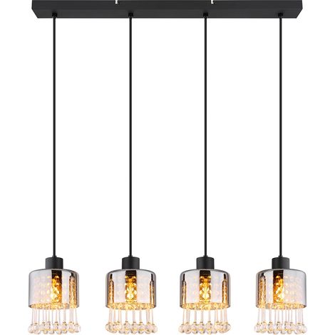 Globo Hendry Suspension de bar, abat-jour en verre fumé noir mat, 4 ampoules E27 (1/5)