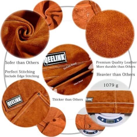 Tablier de Soudeur avec 6 Poches, Tablier de Travail en Cuir Anti-Chaleur Ignifuge, Tabl (1/3)