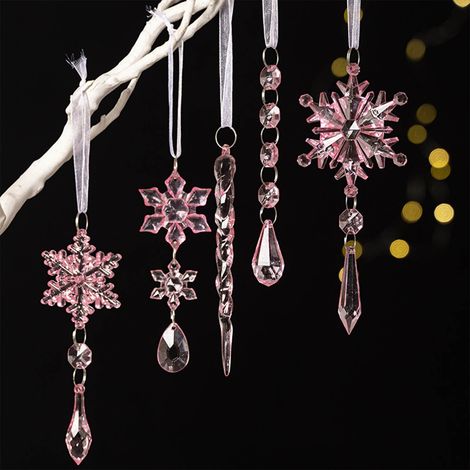 Ornement De Noël En Acrylique - Flocon De Neige Et Goutte De Glace - Décoration Pour Arbre De Noël Intérieur Extérieur - Lot De 5 (1/5)