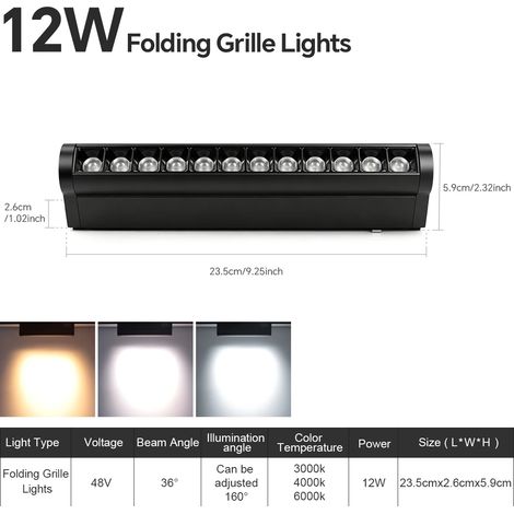 (Grille lumineuse de type F de 12 W) Projecteur LED sur rail magnétique à montage en surface, luminaire décoratif moderne pour salon.