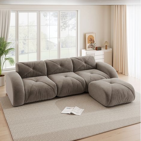 Modulares 3-Sitzer-Ecksofa aus Chenille in Taupe mit Hocker, ohne Montage HAVRYA (1/5)