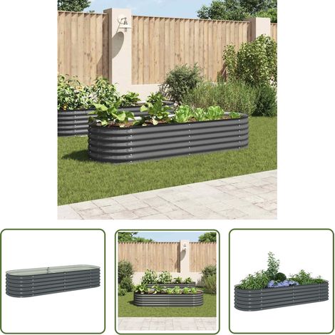 The Living Store Lit surélevé de jardin 240x80x44 cm Acier galvanisé Gris - Jardiniere Exterieure - Pot De Fleurs - Bac Plante - Lit Surélevé Jardin - Décoration Jardin (1/5)