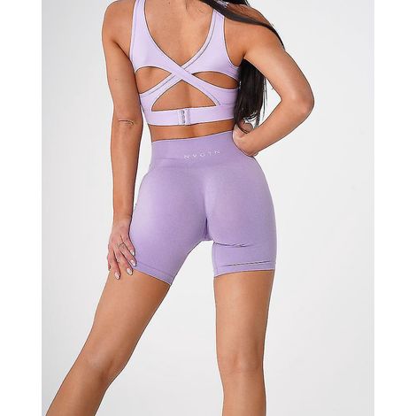 Nahtlose Profi-Shorts aus Spandex für Damen, Fitness, elastisch, atmungsaktiv, mit Hüftlift, Freizeit, Sport, Laufen – Größe M – Lila (1/5)