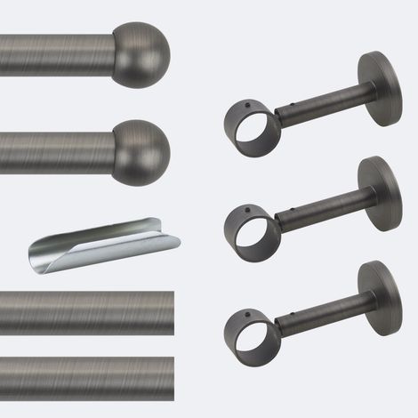 Kit de tringle à rideaux Carbone 300cm Diam.28mm Embout Boule - Fixation Mur - Boulet (1/3)