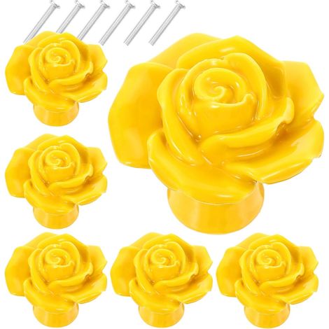 6 Ensembles Boutons Tiroir Céramique Rose Jaune Poignées Meuble Cuisine Salle Bain Décoratives Résistantes (1/5)