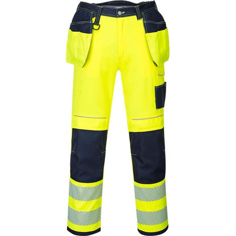 Pantalones de trabajo de alta visibilidad Holster PW3 de tiro bajo PORTWEST T501 28 pulgadas (talla 36) Amarillo/Marino