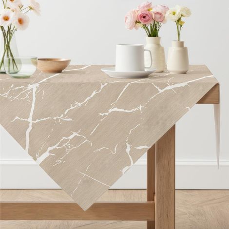 Abwaschbare Tischdecke Beige Marmor Optik 80x80 cm Leinen Polyester