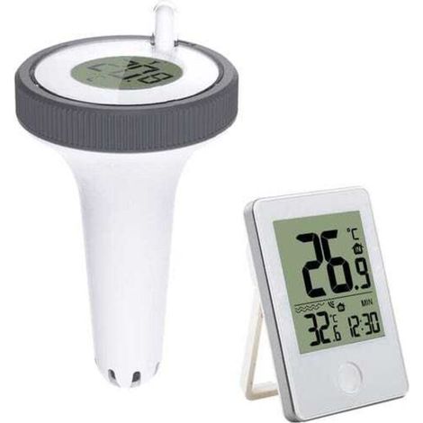 Thermomètre flottant sans fil pour piscines et aquariums, avec écran LCD numérique facile à lire. (1/4)