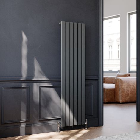 ELEGANT Vertical Column Designer Radiator Flat Panel 1600 x 452 mm Chrome Anthracite Single Central Heating (1/5)