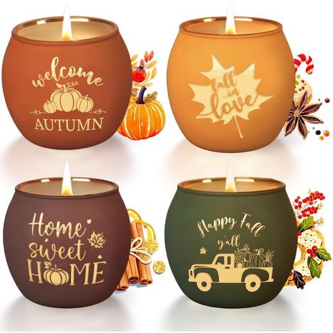 Duftkerzen im Glas Set, 4x 110g Sojawachs, 25h Brenndauer, Herbst-Aromen