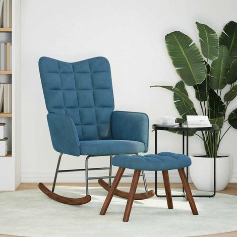 Chaise à bascule,Chaise de relaxation avec repose-pied bleu velours CFW72703 (1/5)